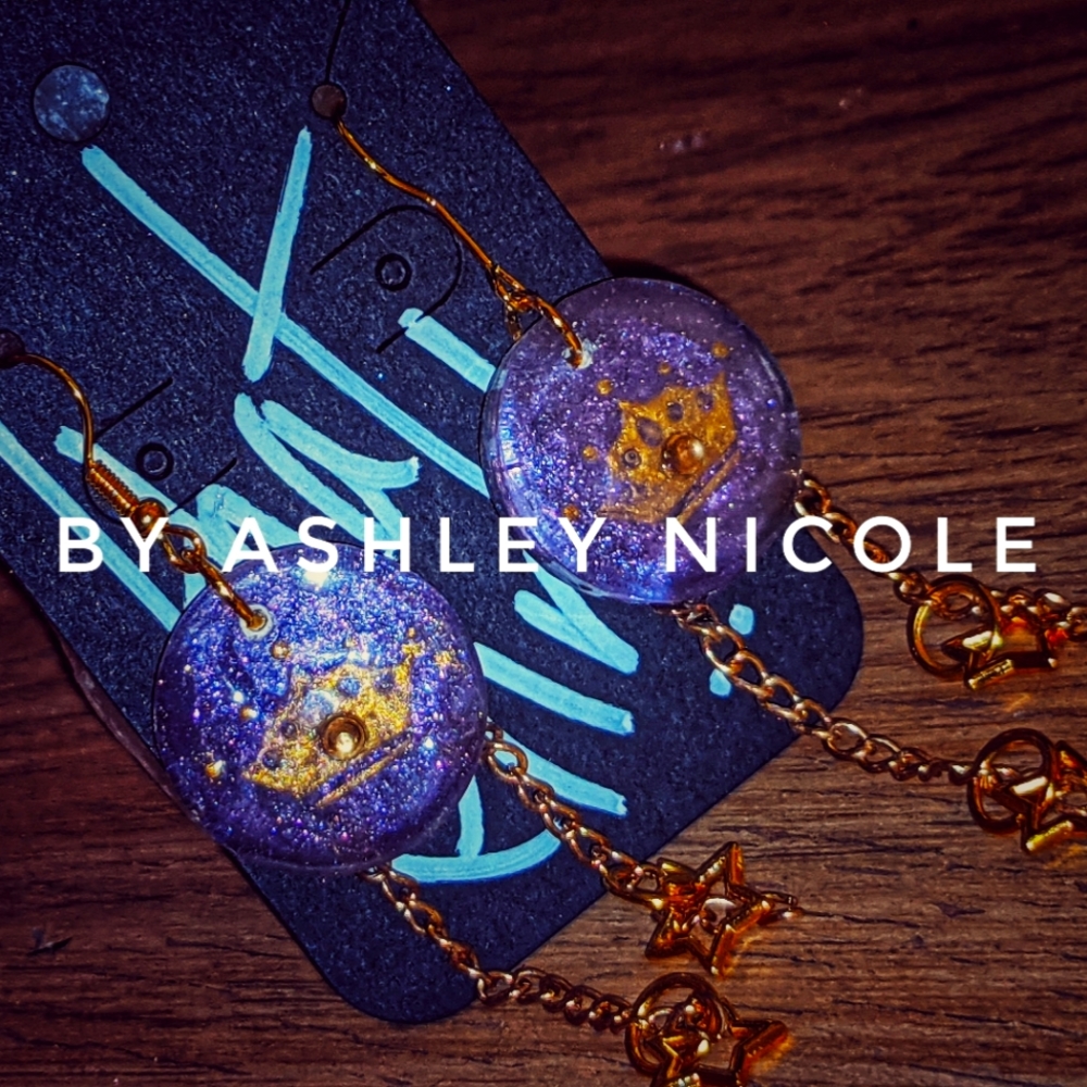 Royal Purple and Stars Princess Punk Earrings
